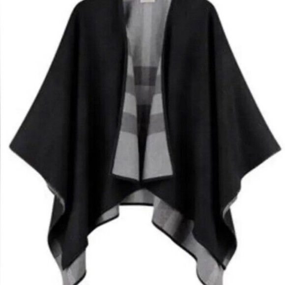 Burberry grey/black Wool Cape Poncho Shawl - Picture 4 of 8